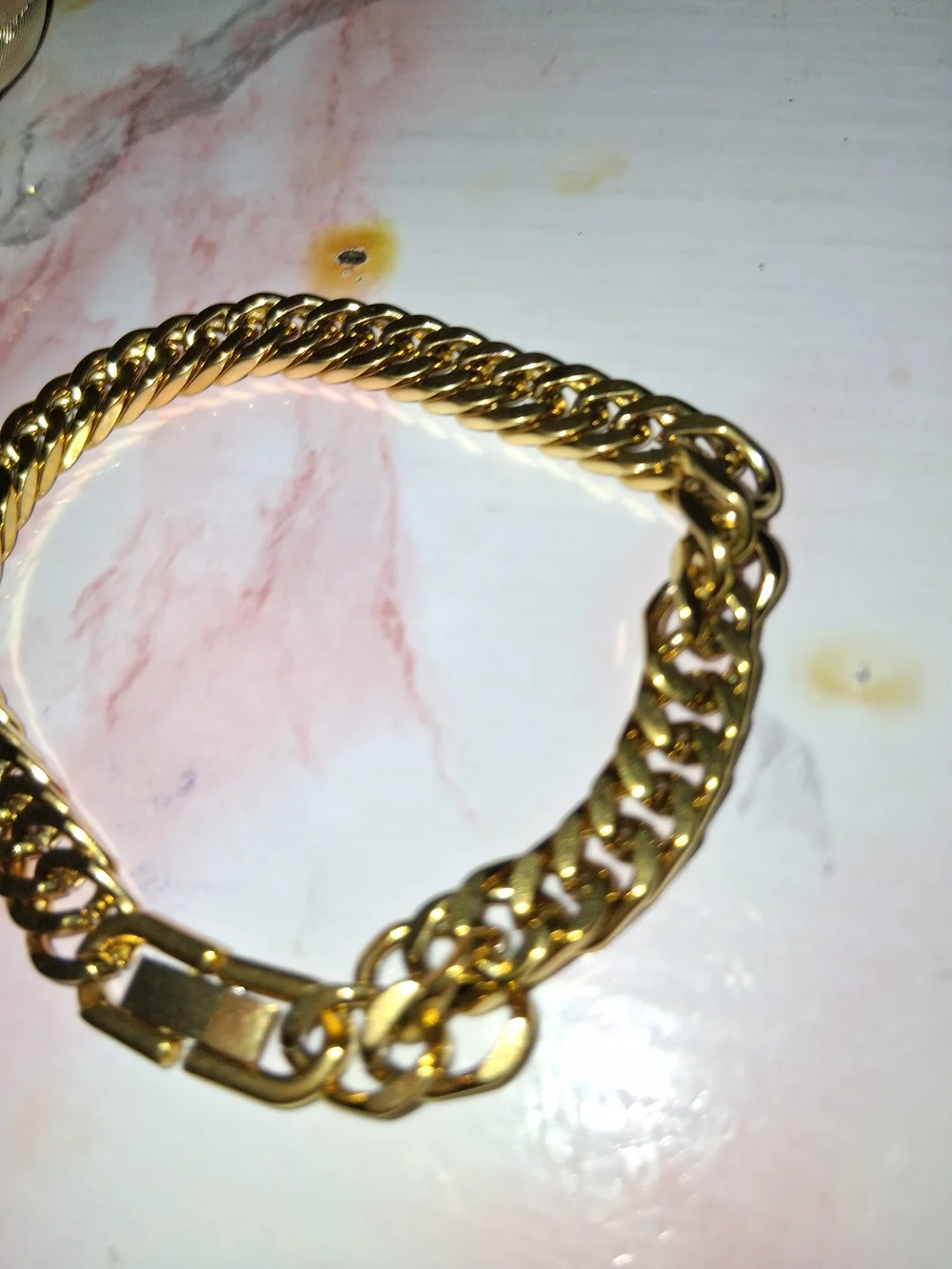 Gold-over Stainless Steel Men’s Curb Chain Bracelet - Polished Link Design
